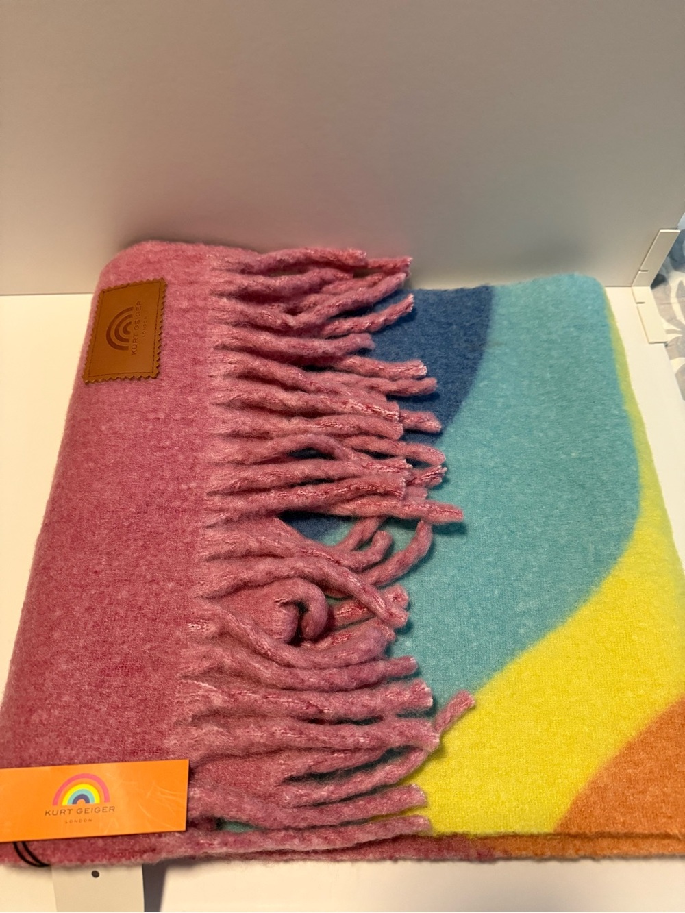 Kurt Geiger Pink Multi-Panel Rainbow Fringe Scarf
